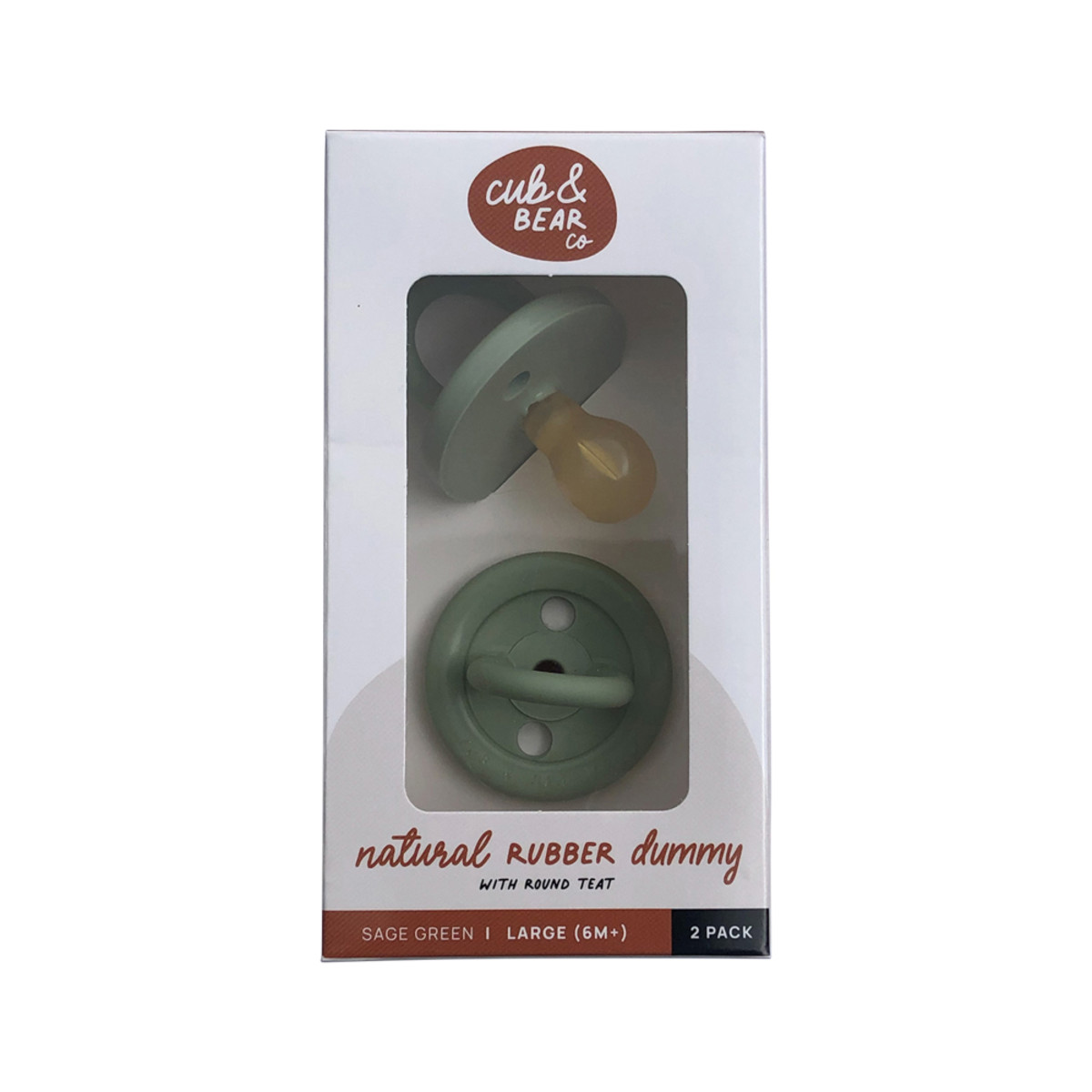 Cub & Bear Co Natural Rubber Dummy Round Teat Large (6+ Months) Sage Green Twin Pack Cub & Bear Co Natural Rubber Dummy Round Teat Large (6+ Months) Sage Green Twin Pack